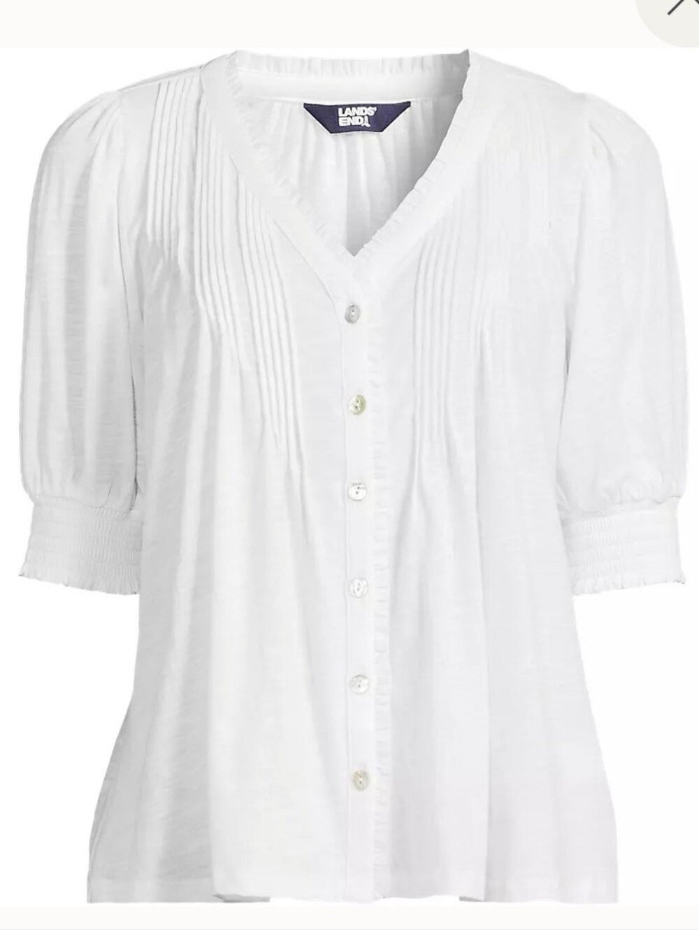 Lands End NEW Womens |XS| White Button Pintuck Puff Sleeve Top
